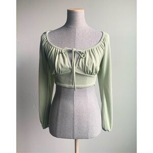 Nasty Gal Long Sleeve Tie Front Crop Top